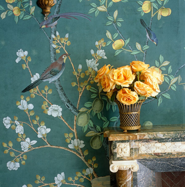 Simon Upton still life fireplace roses flowers wallpaper Charlotte Moss marble antique photography
