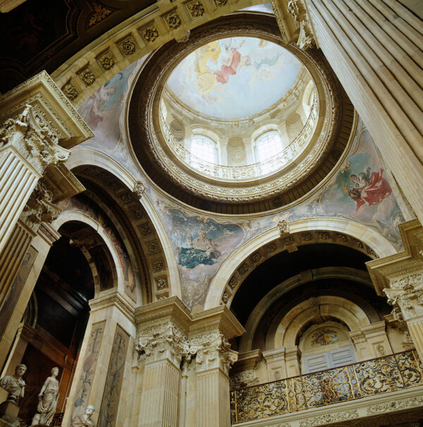 The huge crowning dome of Castle Howard seen from the Great Hall with paintings by Pellegrini Simon Upton photography