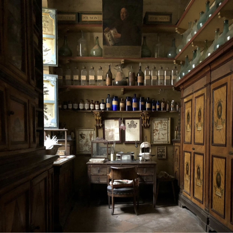 Antonio Monfreda, photography, Italian, interior, indoors, room, bottles, storage, shelving, historic, desk, chair,