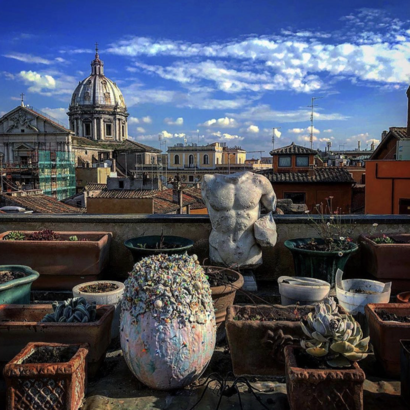 Antonio Monfreda, Italy, photography, blue sky, historic building, art, bust, sculpture, rooftop,